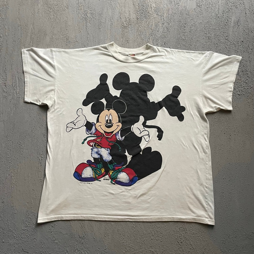Vintage Disney Mickey Mouse Shirt Mens Large White 1990s Graphic Shadow Tee